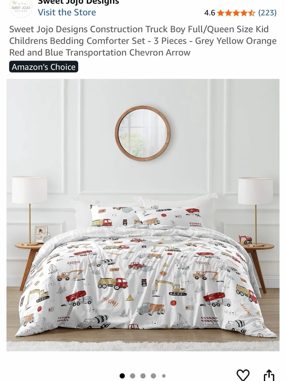 Construction Truck Comforter Set - White with Red, Yellow & Orange Accents